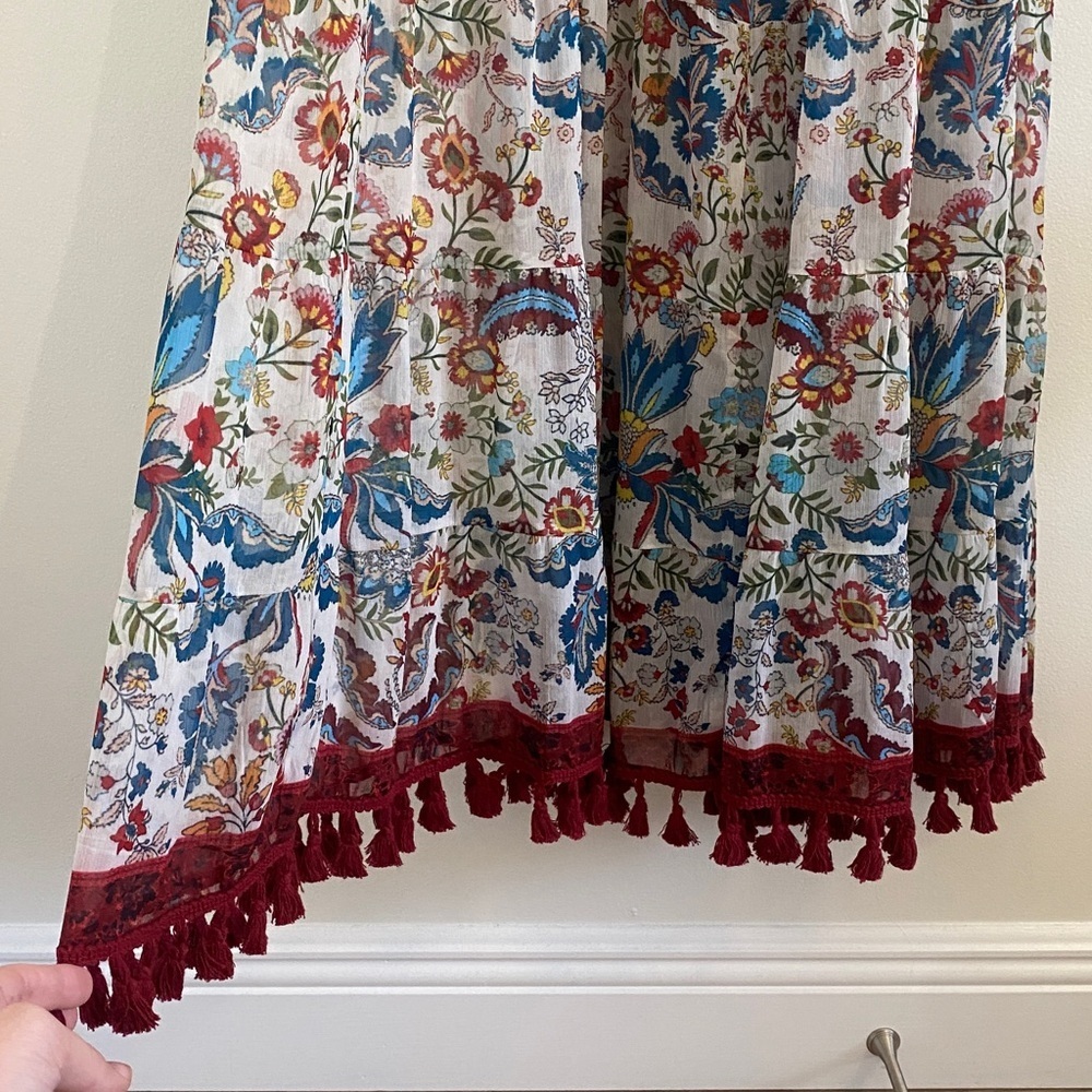 Alice + Olivia Alexandria Floral-Print Maxi Dress Bell Sleeve Fringe Size 8 - Picture 8 of 13